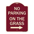 Signmission No Parking on Grass W/ Right Arrow Heavy-Gauge Aluminum Architectural Sign, 24" x 18", BU-1824-23686 A-DES-BU-1824-23686